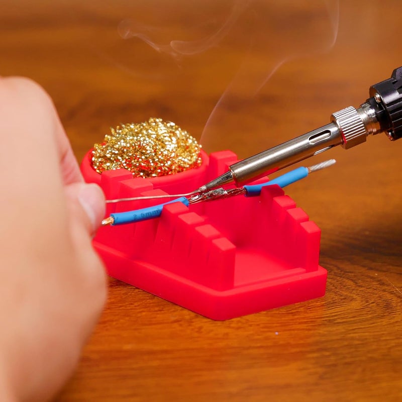 WeP S200 Red Soldering Wire Holder, Heat Resistant Silicone Stand with Brass Wool Tip Cleaner and 6 V-shaped grooves, Helping Hands for Soldering - Image 4